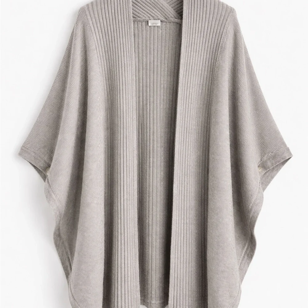 KINROSS Cashmere Luxury Open Front Cardigan Gray Ribbed Wrap